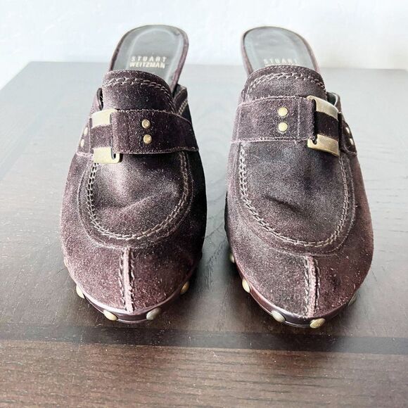 Stuart Weitzman Women’s Mules Heels Size 8 Suede Leather Dark Brown - Picture 5 of 10